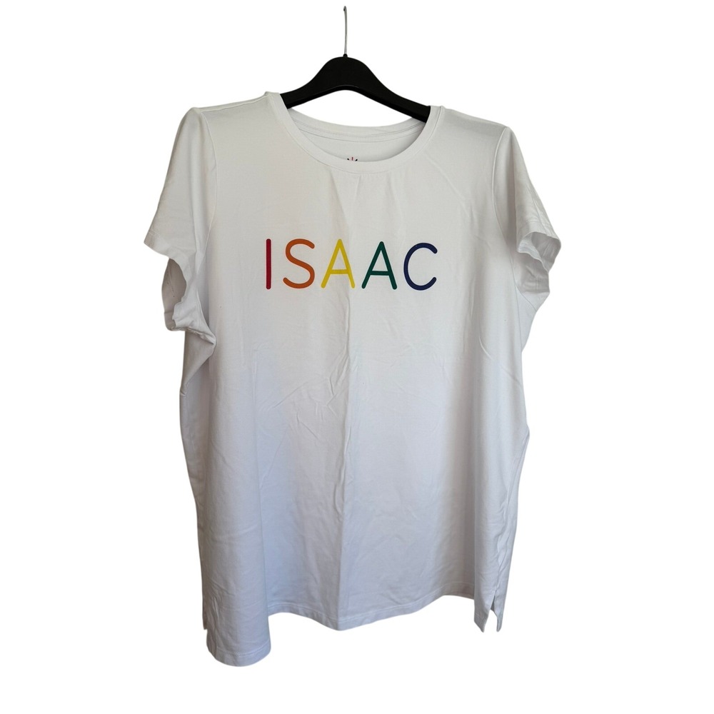 Isaac Mizrahi Live Womens 2X White Rainbow Graphic T-Shirt Short Sleeve Cotton
